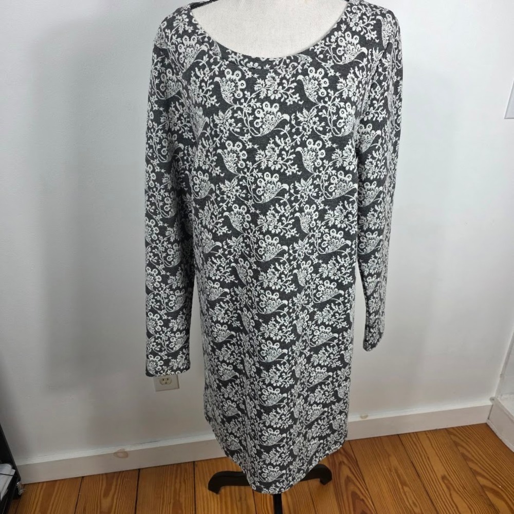 LOFT Long Sleeve Dress Black White Floral Print Academic Casual Size L